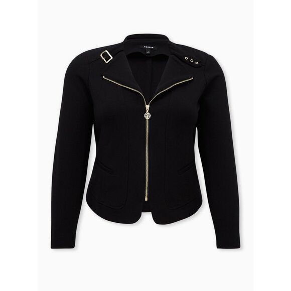 NWT Torrid Studio Black Ponte Zip-Front Motorcycle Jacket Women's Size 1X 14-16 - Picture 5 of 10